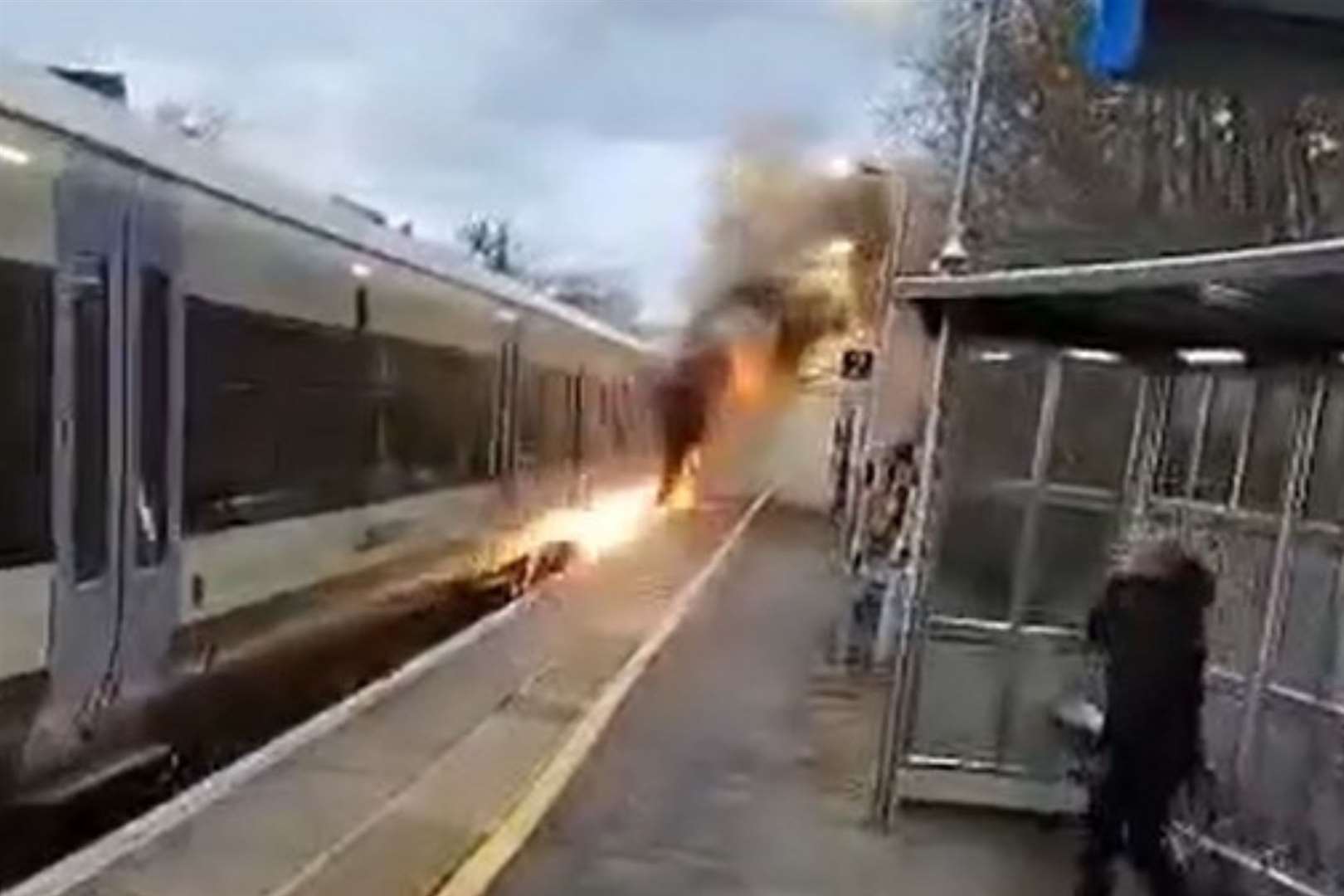 The train fire at West Malling railway station. Picture: Alex Baker