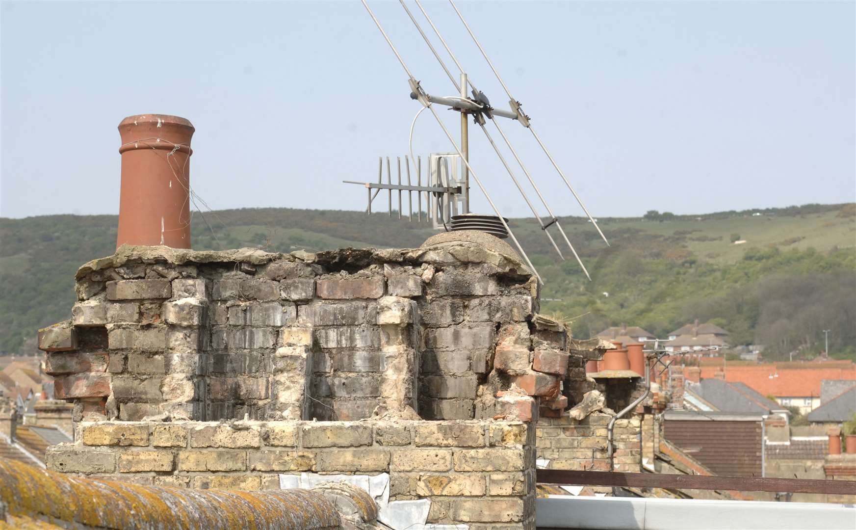 A row of chimney stacks were damaged in the 2007 earthquake. Picture: Paul Dennis
