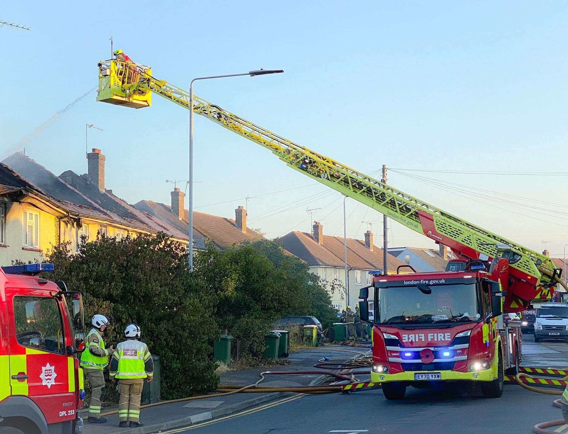 Eight fire engines were called to the blaze in Crayford Way, near Dartford. Photo: Graham Brown
