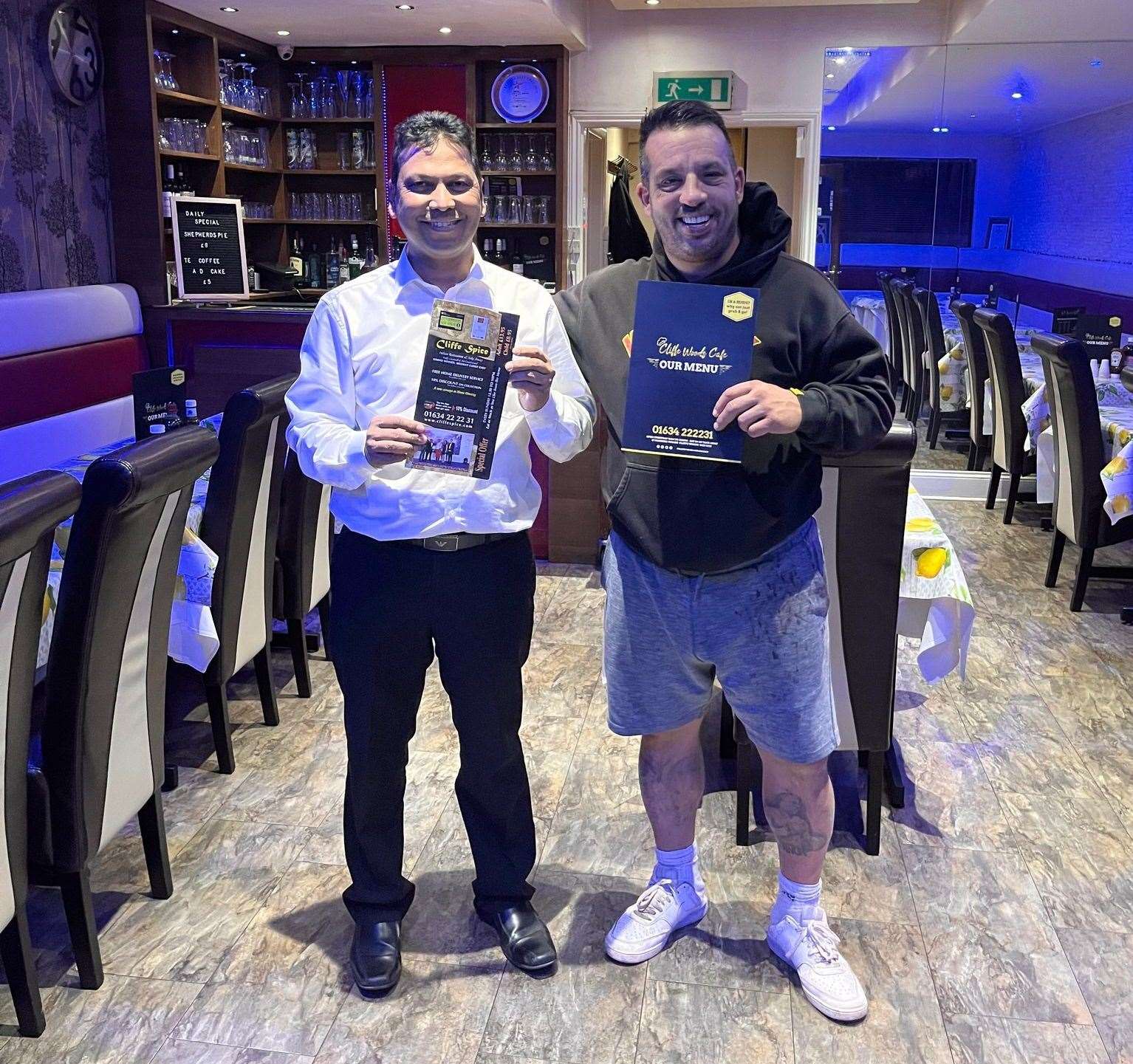 From left: Owner of Cliffe Spice Sheikh Islam with Brian. Picture: Brian Sanders