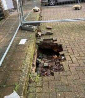 A sinkhole in the car park of Pilgrims Court in Farnol Road, Dartford