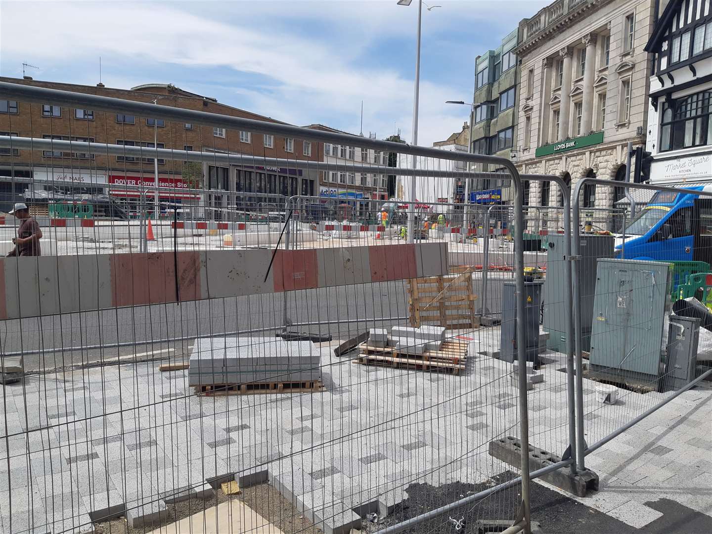 Fencing surrounds the ongoing works at Market Square in Dover