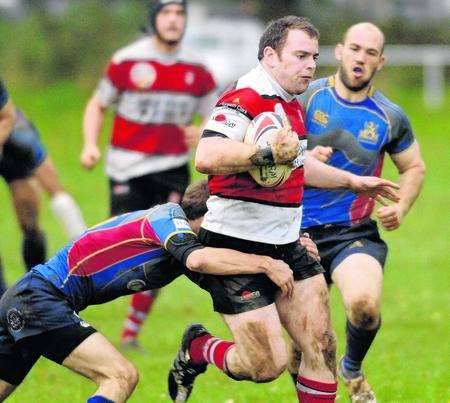 Maidstone (red and white) lost 27-5 at home to Cobham
