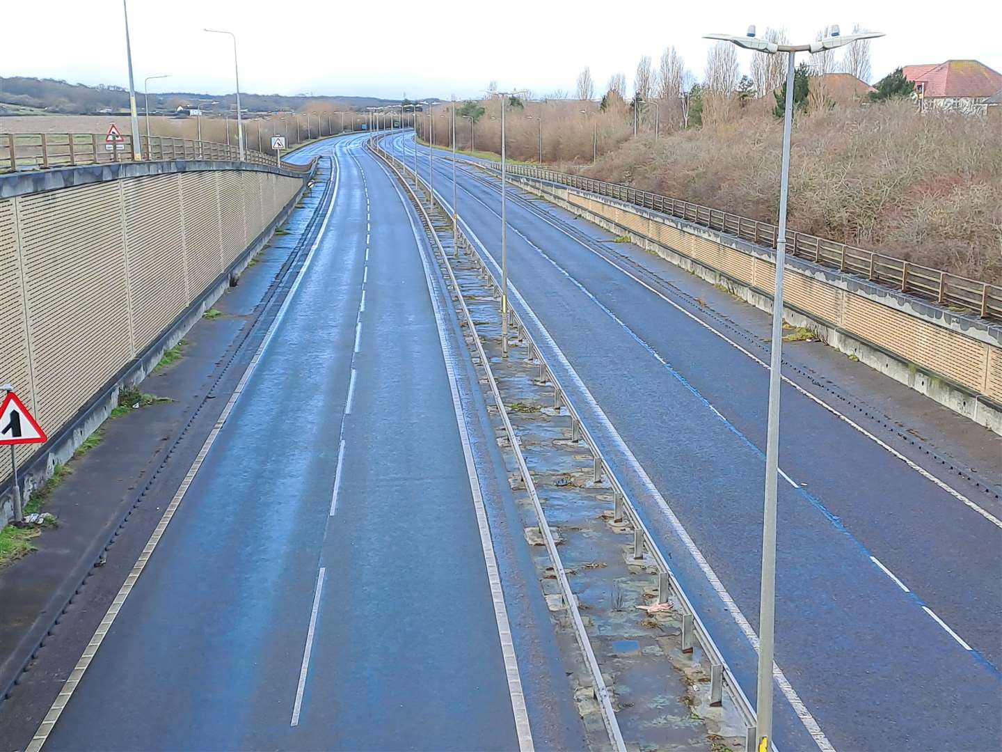 The deserted New Thanet Way, which was closed off both ways because of two accidents