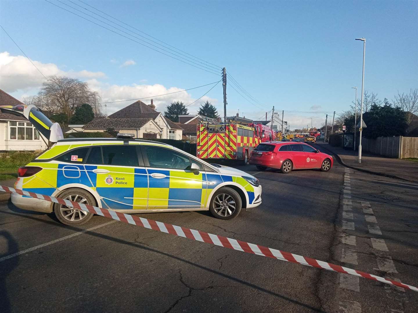 Minster Road on the Isle of Sheppey was closed while a turntable ladder from Kent Fire and Rescue was used during a medical incident. Picture: Steve Harding