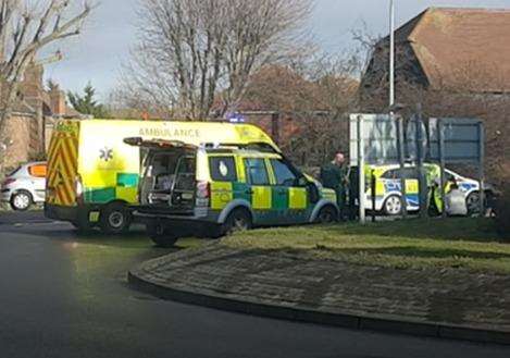 Police and ambulance crews at the scene on January 28.
