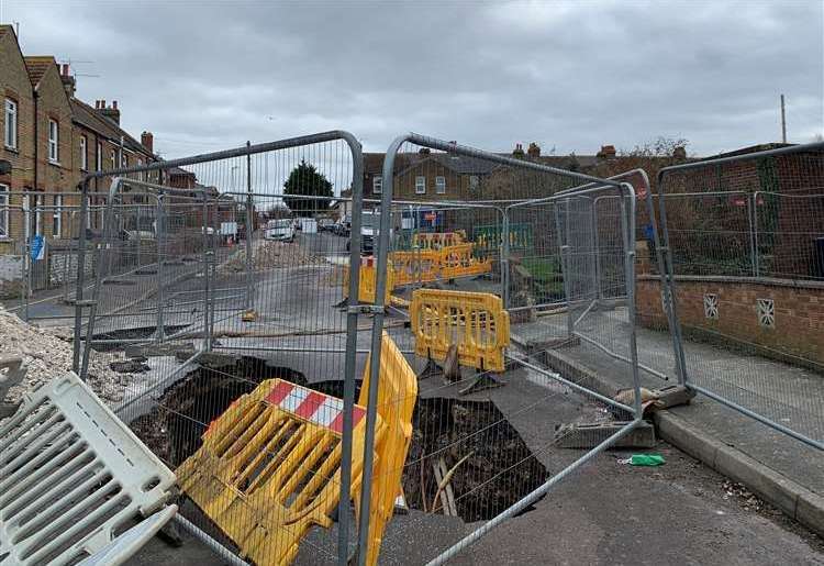 There is no repair date in sight after two huge sinkholes appeared in St Peter's Footpath, Margate