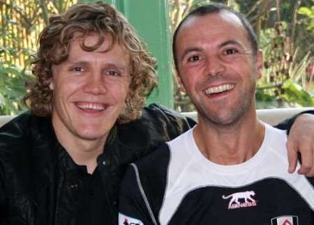 Motor neurone disease sufferer Brian Sewell (right) with former Gravesend player Jimmy Bullard