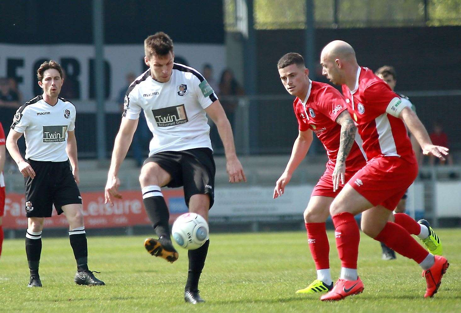 Dartford's Charlie Sheringham keeps the Braintree defence busy during Monday's 2-1 win Picture: Phil Lee