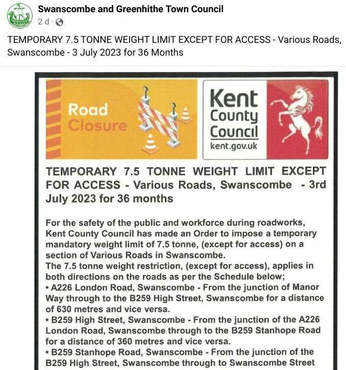 The temporary weight restriction will be in place for up to 36 months