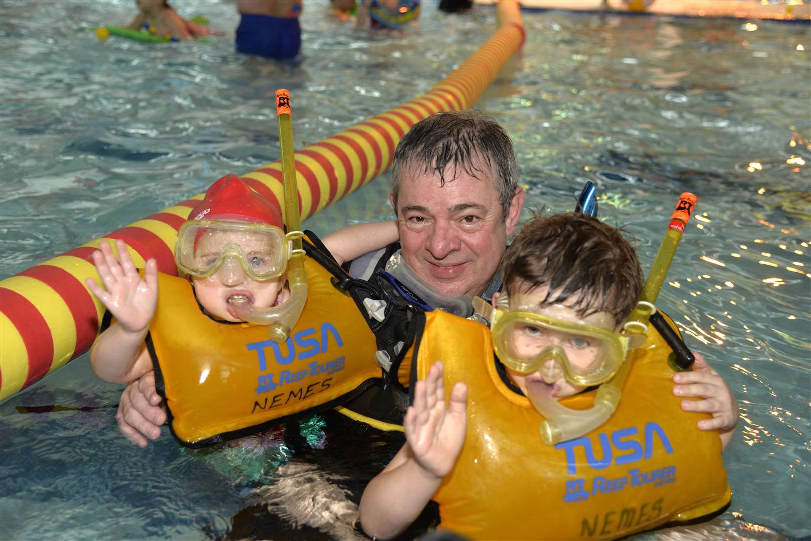 Alexis, 3, and Daniel FIrmin, 6, with granddad Paul Firmin at a Medway Big Splash event