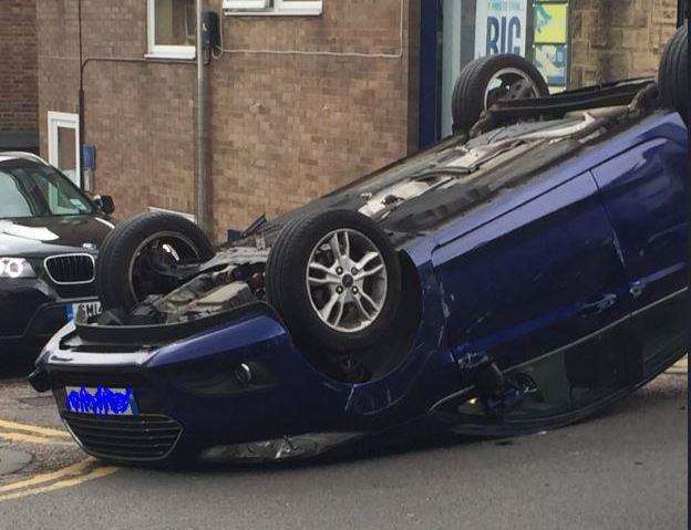There are delays in Tunbridge Wells after a car overturned this afternoon. Picture: @DomPalacio