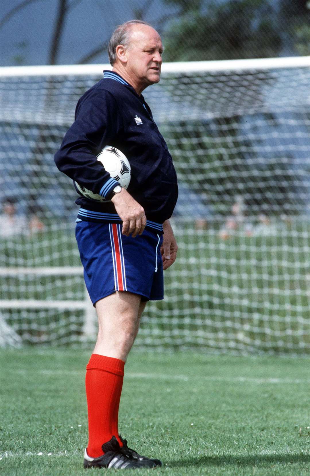 England manager Ron Greenwood during a training session with the England team during the 1982 World Cup Finals (PA)