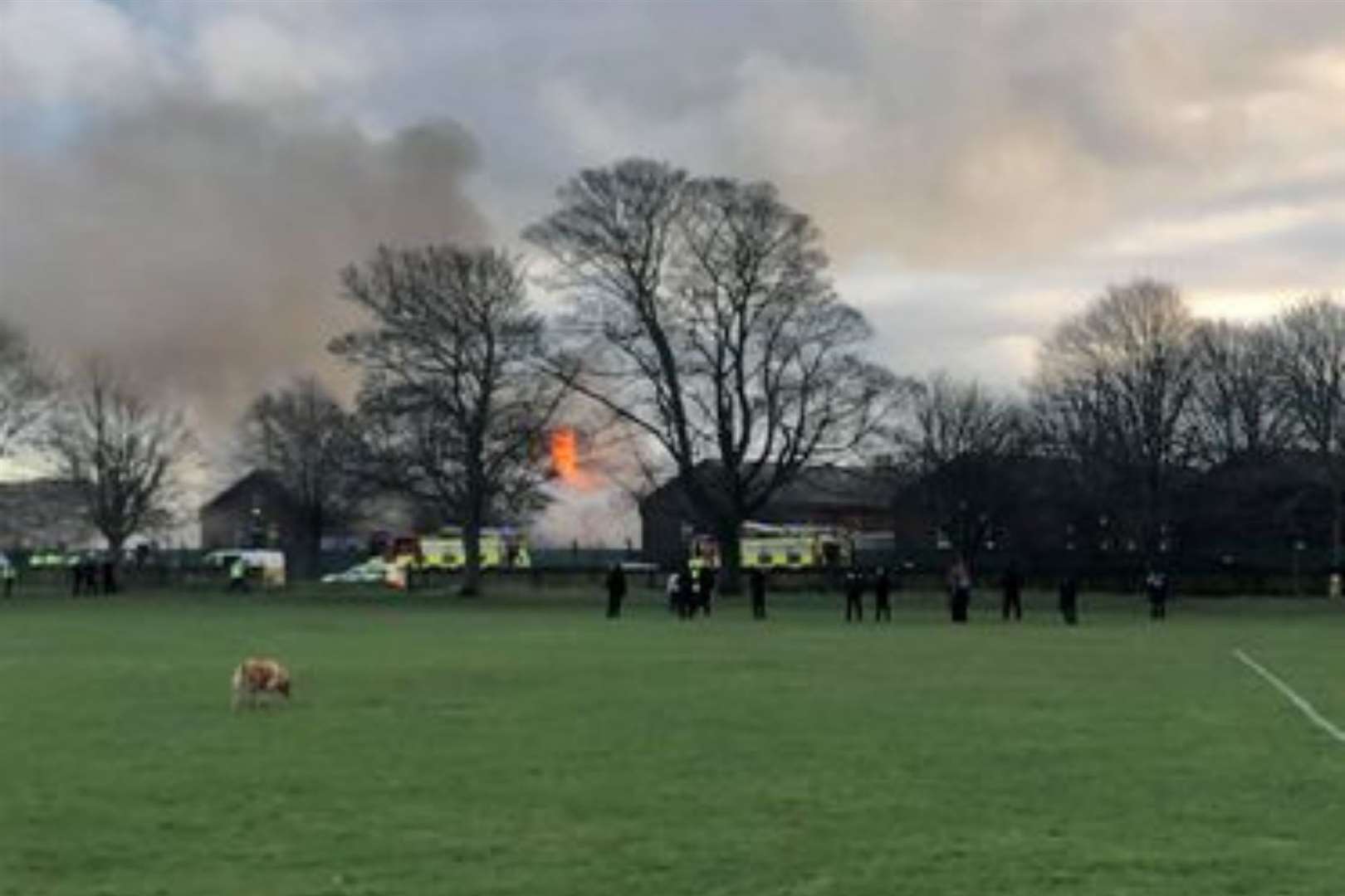 Flames and smoke could be seen shooting out of the barracks