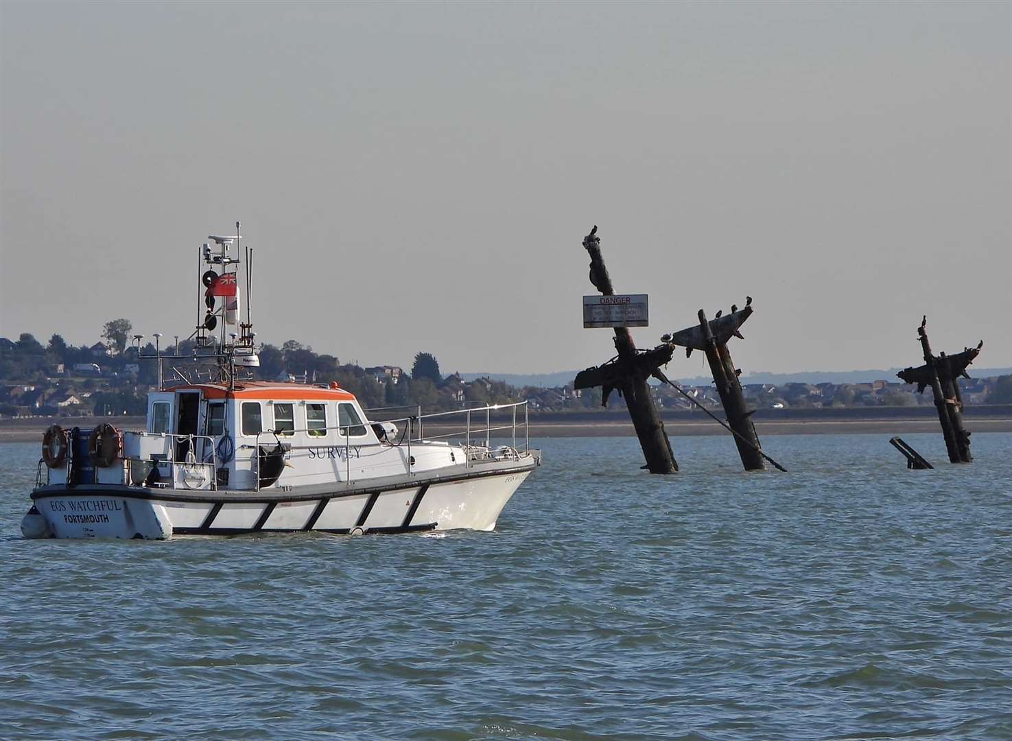 A previous survey boat taking soundings around the wreck of the SS Richard Montgomery bomb ship off Sheerness. Picture: Margaret Flo McEwan
