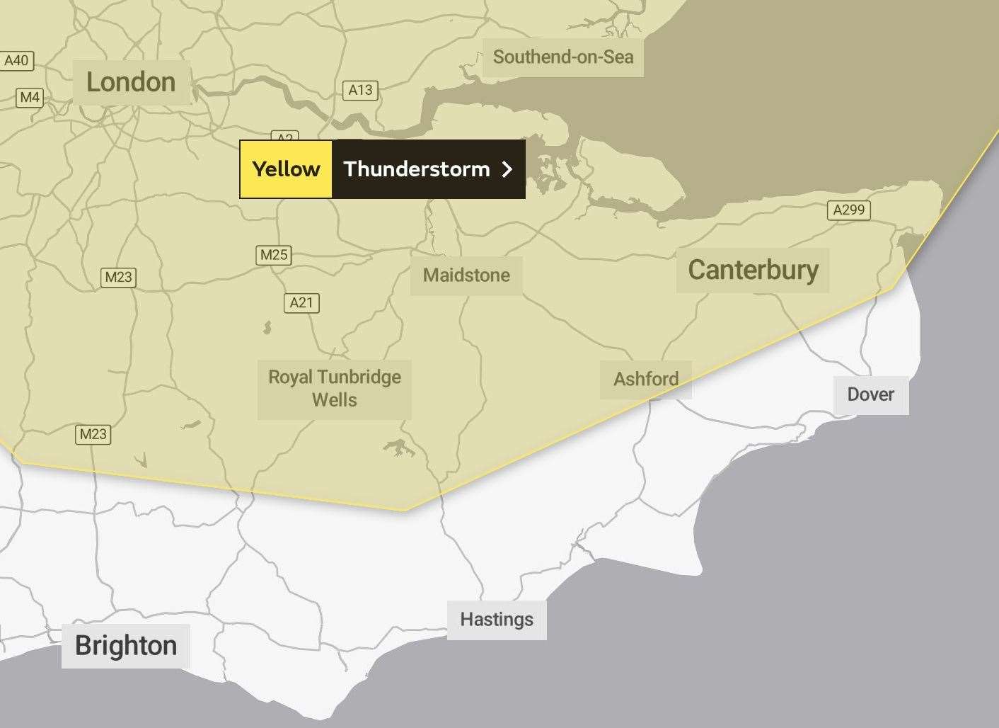 The Met Office has announced thunderstorms are set to batter the county later on today
