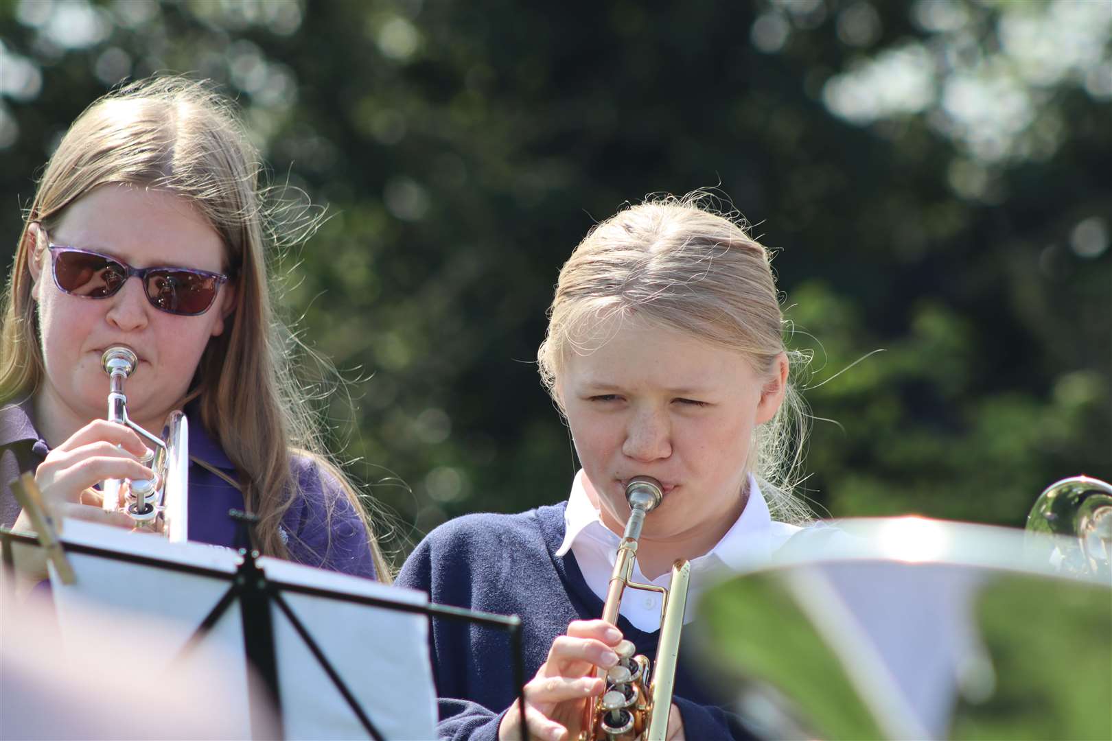 Part of the brass band at the Good Friday Easter service at Bunny Bank, Minster