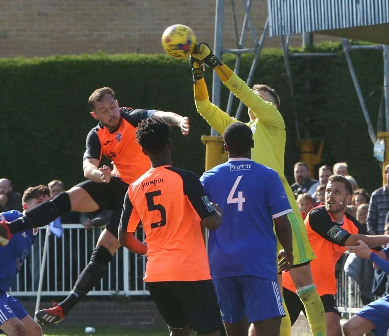 Michael Kamara (No.5) in the thick of the action at Met Police Picture: David Couldridge