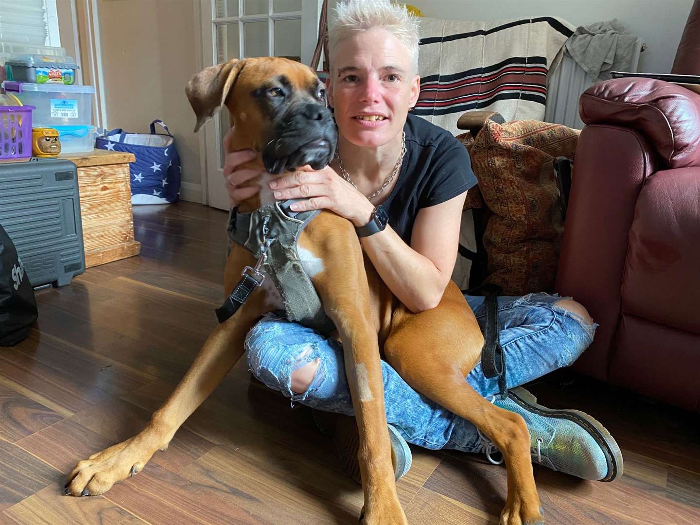 Eve Oatridge with her boxer Rexie