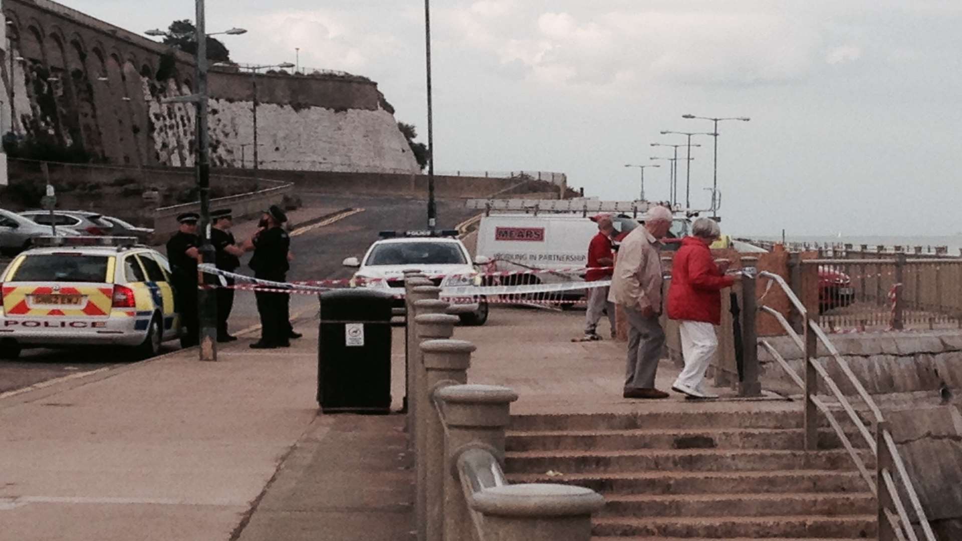 A car crashed through railings on to the beach in Ramsgate.