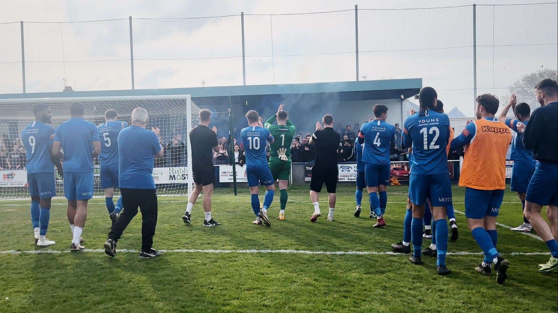 The club's players applaud the fans after the win over Hythe. Picture: Herne Bay FC / Josh Allsopp