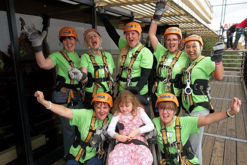 Rett UK supporters abseil to support Lucy Woolgan-Orchard, 10, of Stowting, Ashford
