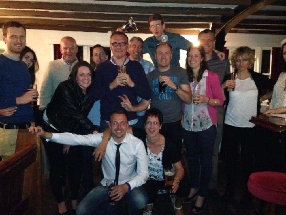 Members of the Ashford and District Road Running Club at their Christmas party at The Wheel Inn in 2015