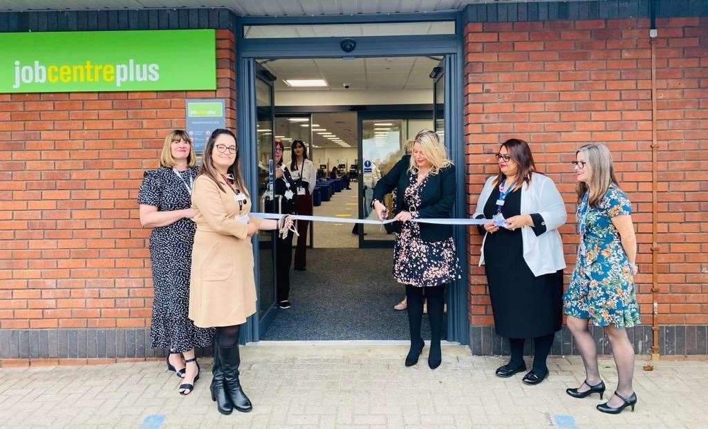 Mims Davies MP opens new temporary Maidstone Jobcentre Plus. Picture: DWP