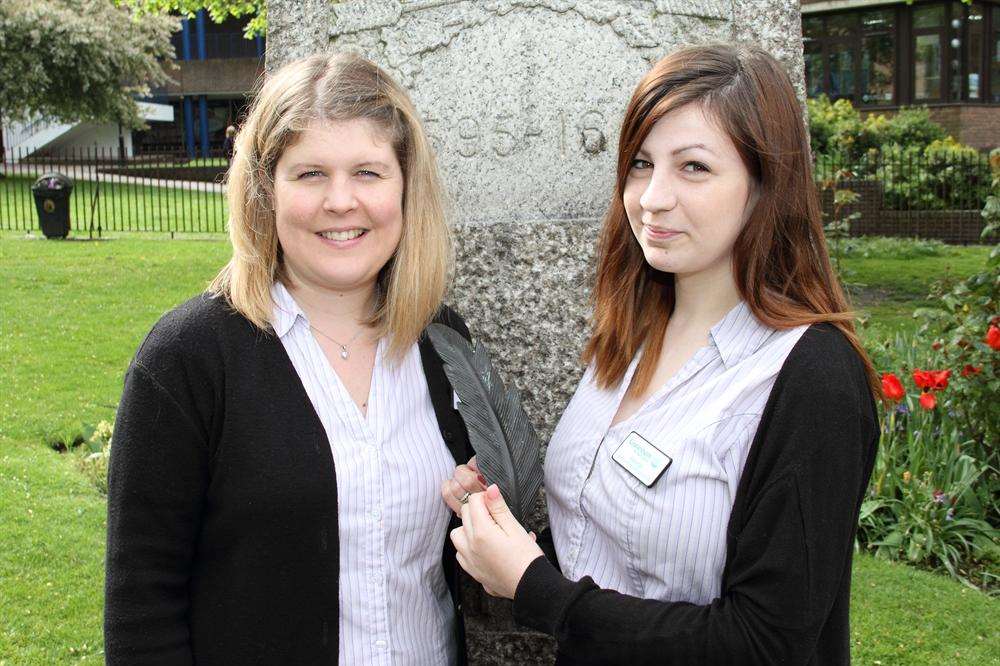 Karen Gingles, 37, and Kayleigh Hall, 18, were given Pocahontas' feather by a dog walker