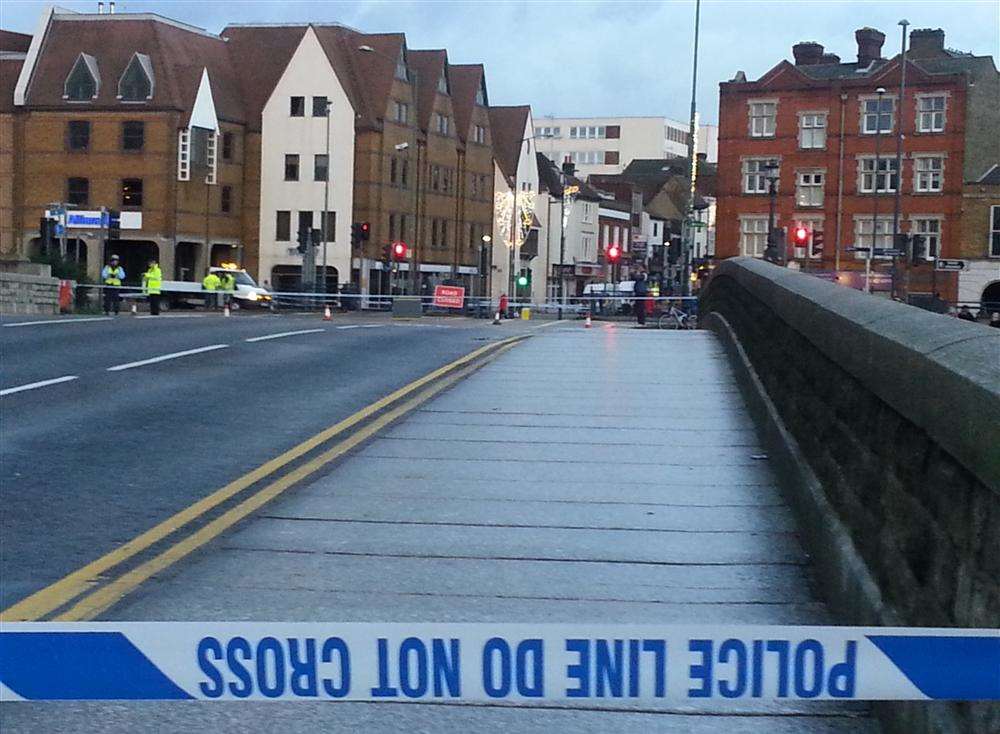 Police closed the Maidstone Bridge on Christmas Day
