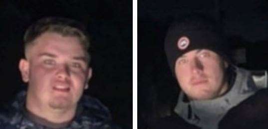 Police have released images of two men they would like to speak to after an owl was allegedly killed using catapults