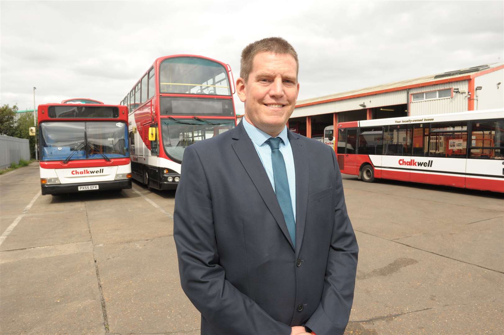 Roland Eglinton, managing director of Chalkwell Coach Hire, at his Sittingbourne depot. Picture: Steve Crispe