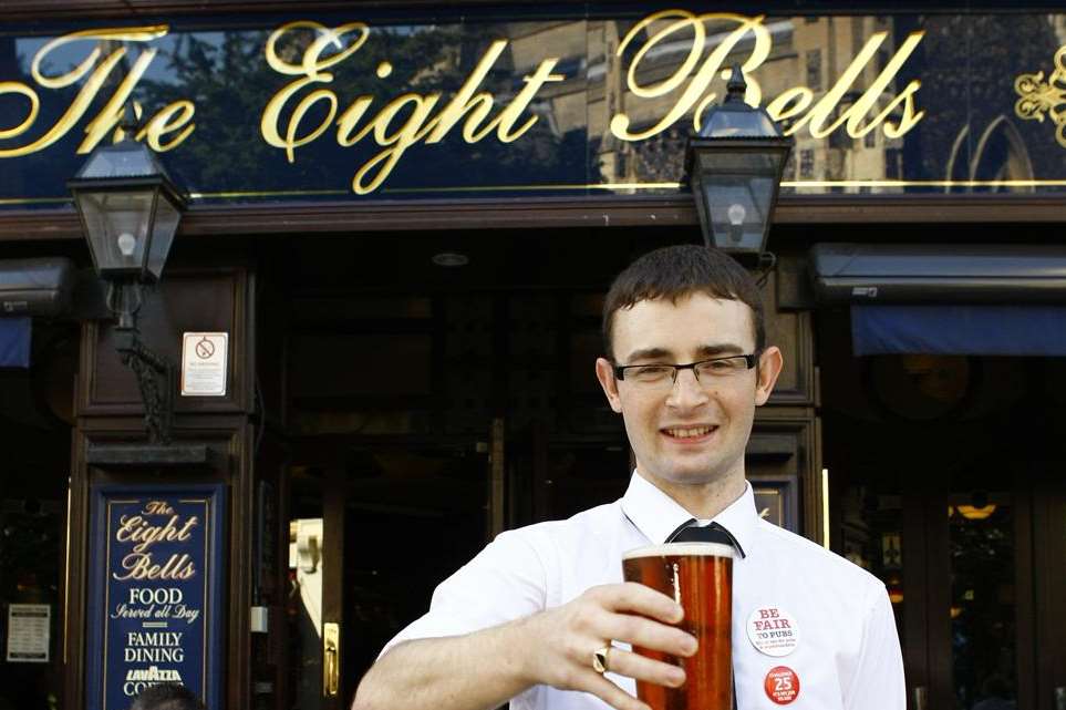Manager Kenny Birmingham outside the Eight Bells pub in Cannon Street