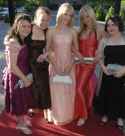 St Simon Stock RC School leavers' ball. (Left to right) Katherine Buckley, 17, Rosie Green, 18, Emily Nellor, 18, Desiree Seymore, 18 and Amy Labbadia, 17. Picture John Wardley