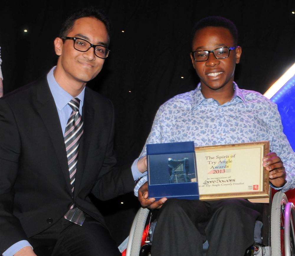 Lanre Sowami with Nabhan Malik, chairman of Kent Youth County Council, who presented the sports awards at the Gravesham Tryangle Awards.