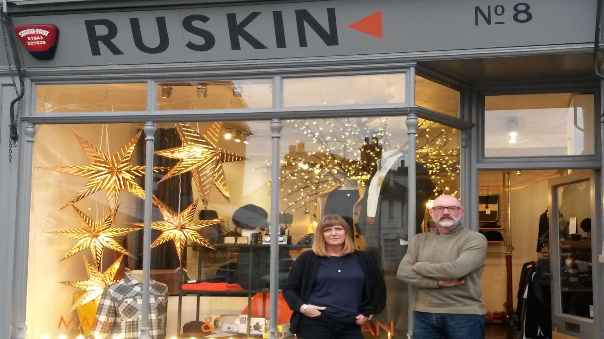 Owners Shelly and Garrie Keeys outside Ruskin menswear shop in Whitstable which was burgled in the early hours of this morning.