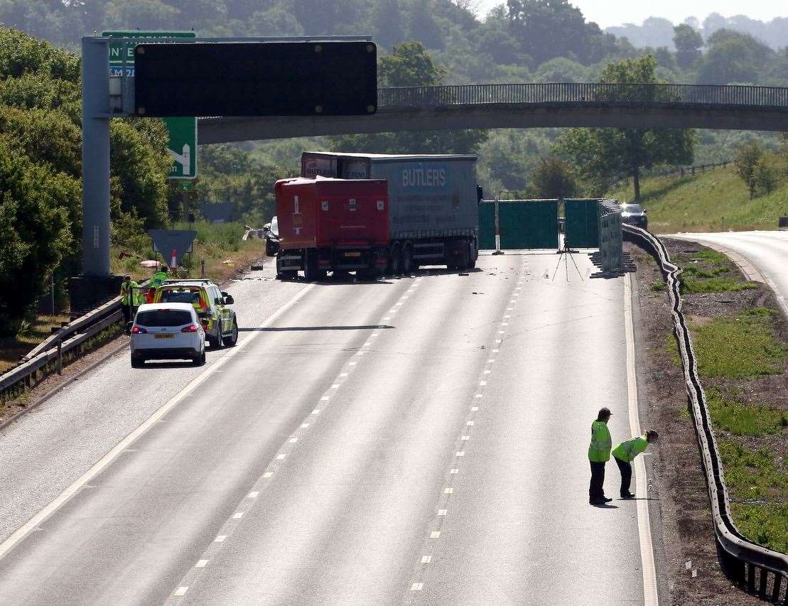 Crash investigators examining the scene on the A2 near Dartford after the fatal crash in May 2020. Picture: UKNIP