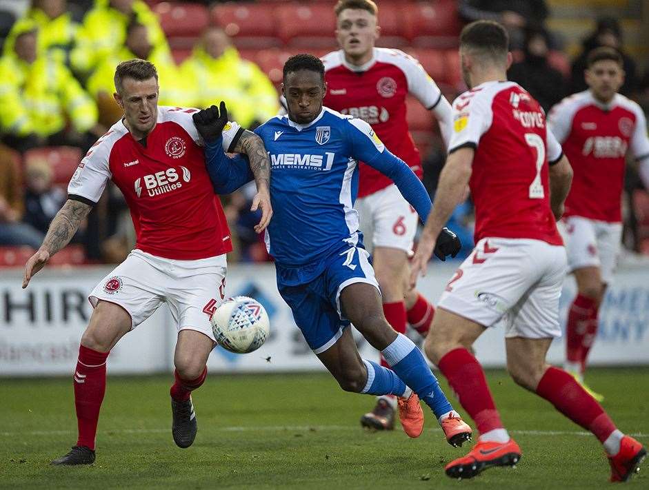 Brandon Hanlan in action for the Gills at Fleetwood Picture: Ady Kerry (24265226)