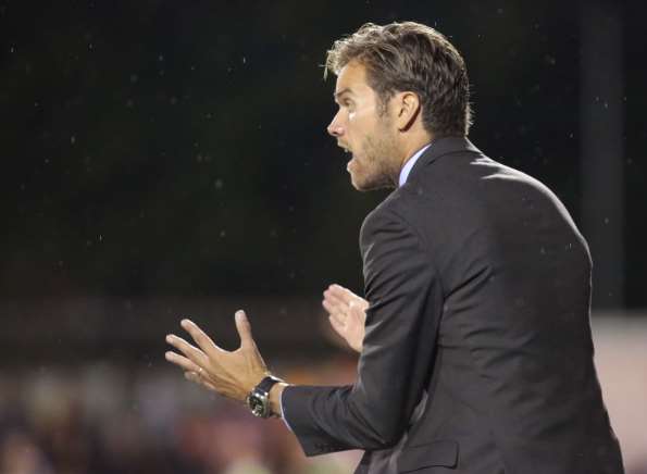 Daryl McMahon on the touchline at the Gallagher Stadium Picture: Martin Apps