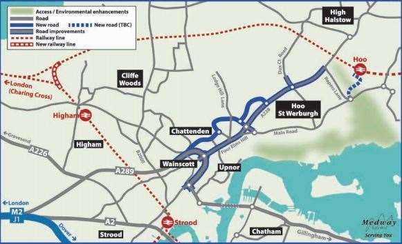 An earlier plan clearly shows a direct rail link from Hoo into Medway
