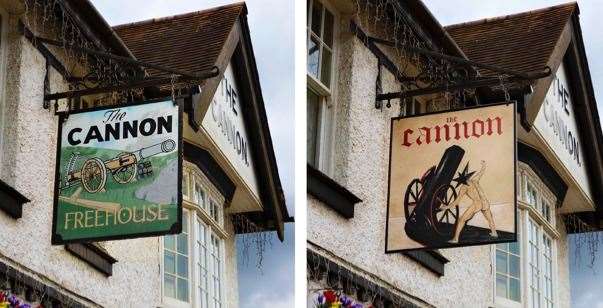 The sign before and after. Picture: Stella Artois