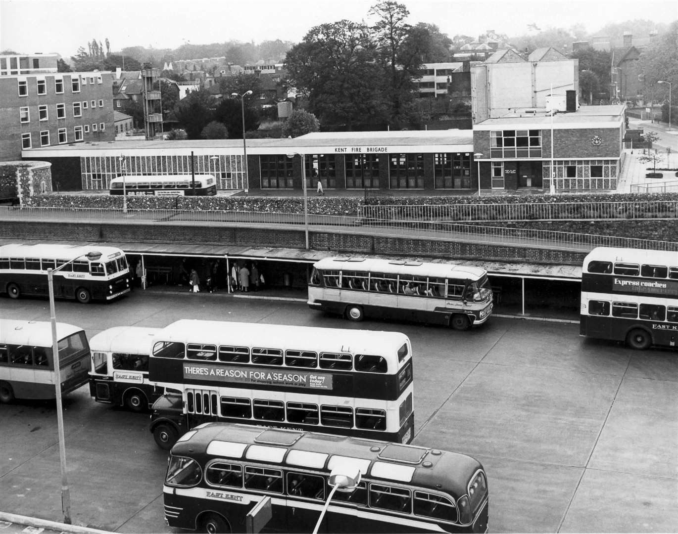 The bus terminal at Canterbury with the fire station in the background in October 1970