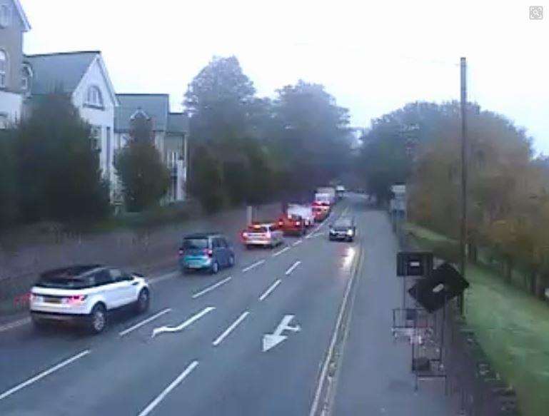 Slow-moving traffic on the A20 London Road. Picture: KCC Highways
