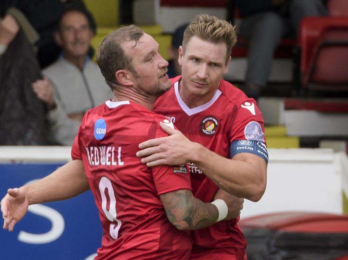 Danny Kedwell (left) scored for Ebbsfleet at Eastleigh Picture: Andy Payton