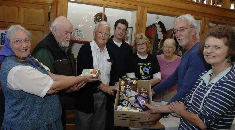 Veteran campaigner Bruce Kent, third left, with volunteers from the Deal Area Foodbank at Deal Town Hall