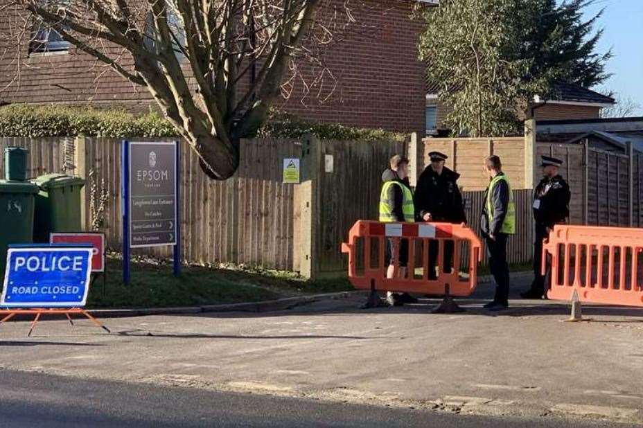 Police at Epsom College in Surrey last Monday. Picture: Lucas Cumiskey/PA