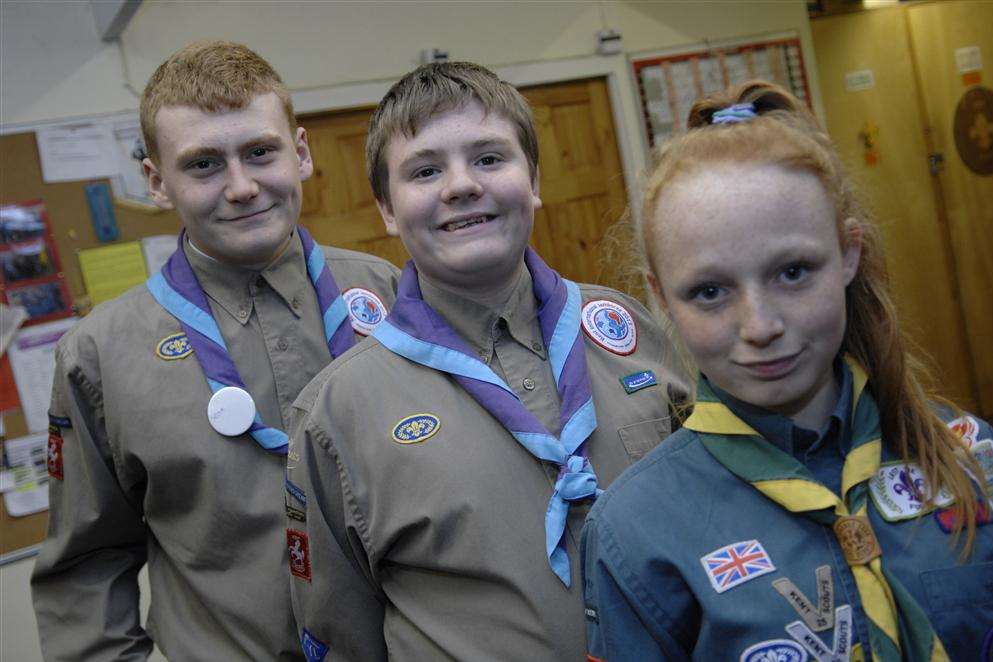 Sheppey Explorers Sean Knight and James O'Neill with 8th Sheppey Scout Katelyn Berrill who have been picked to go on a world scout jamboree in Japan