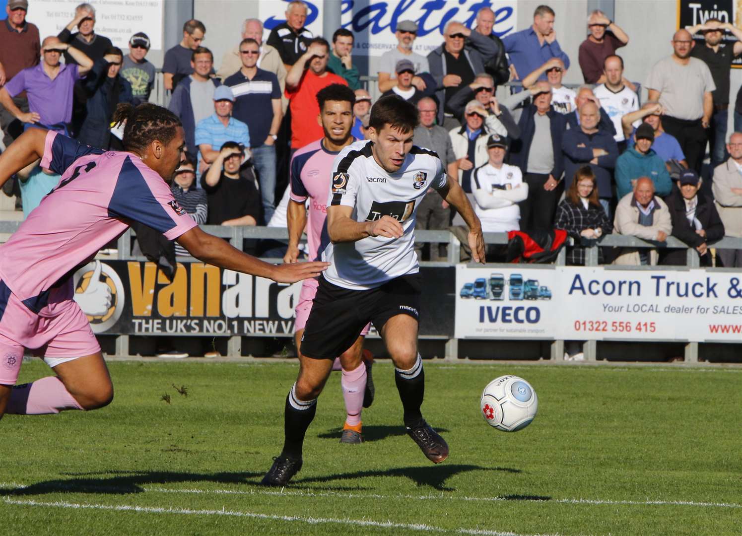 Charlie Sheringham drives towards goal against Dulwich Hamlet Picture: Andy Jones