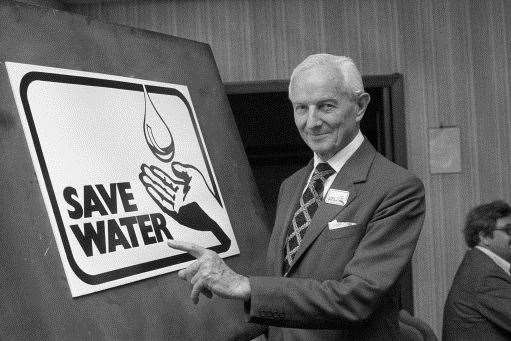Lord Nugent, chairman of the National Water Council with the new Save the Water symbol, commissioned by the National Water Council. Photo credit: PA/PA Archive.