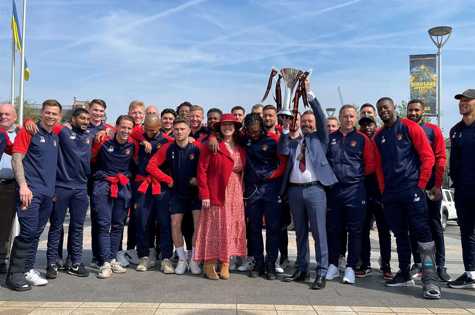 The Ebbsfleet United team celebrating their league win in Gravesend. Picture: Town Centre Manager for Gravesend